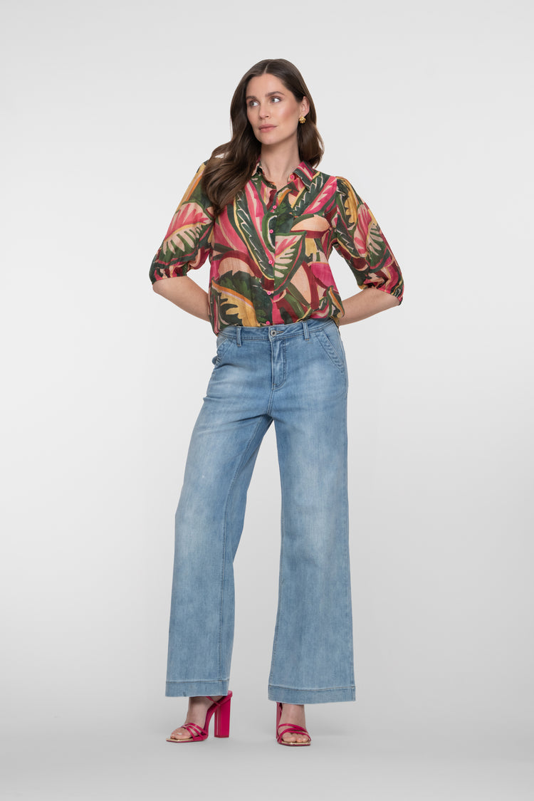 Geisha spijkerbroek wide leg stonebleach denim